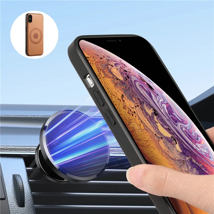DENIOR For iPhone X / XS 5.8 inch Magnetic Phone Case Anti-fall Cover with Detachable Card Slots - Khaki