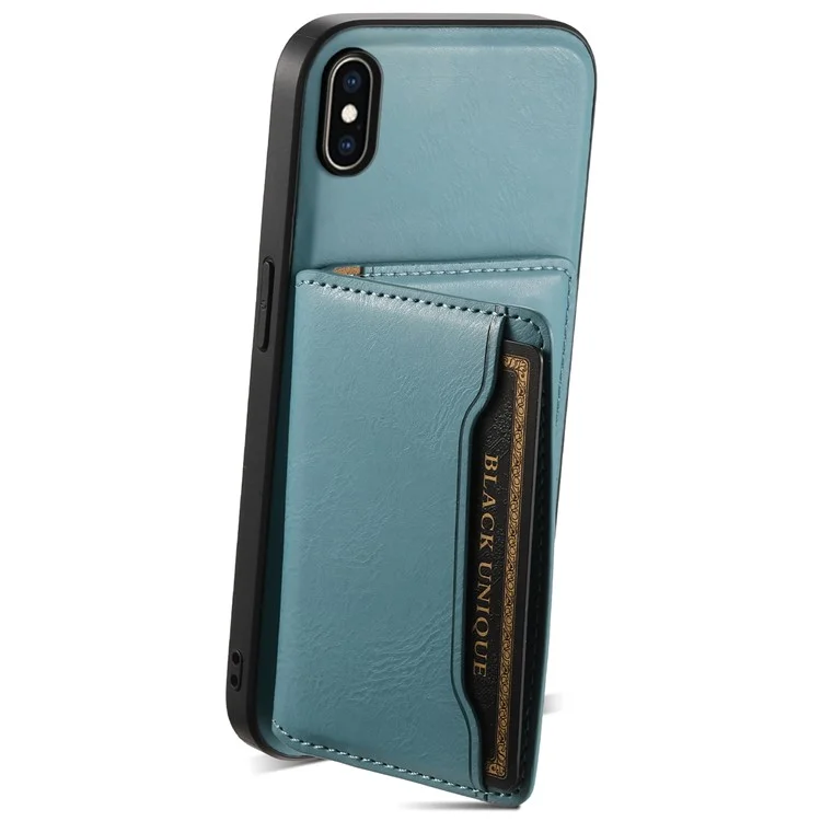 DENIOR For iPhone XS Max 6.5 inch Case Kickstand Cowhide Texture Phone Purse Cover Compatible with MagSafe - Blue