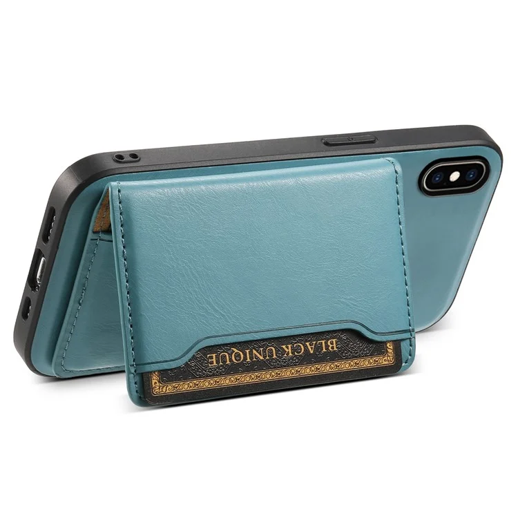 DENIOR For iPhone XS Max 6.5 inch Case Kickstand Cowhide Texture Phone Purse Cover Compatible with MagSafe - Blue