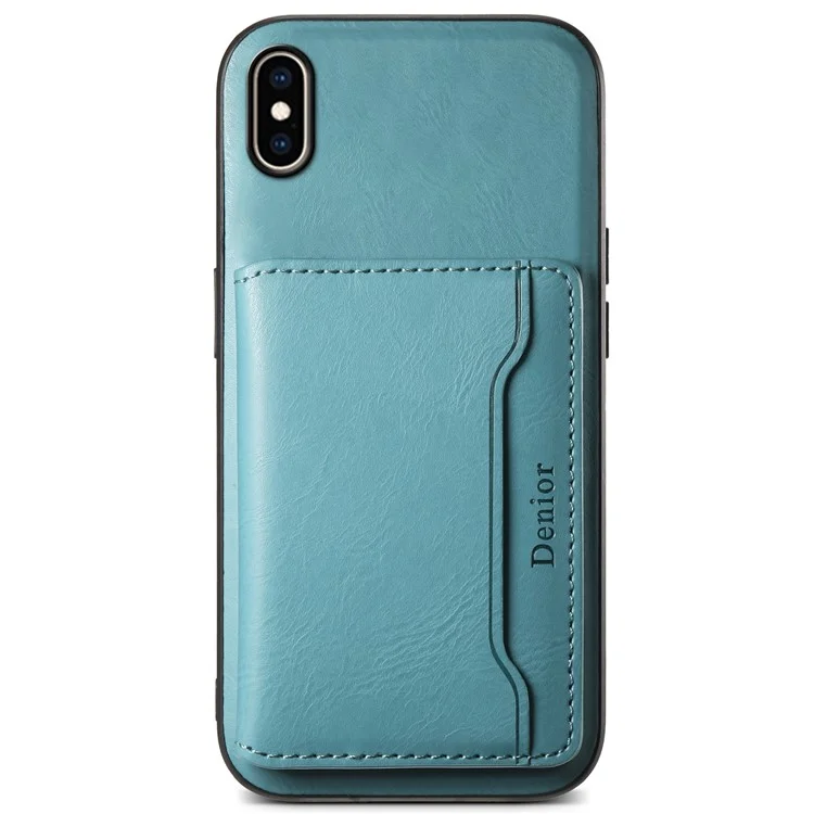 DENIOR For iPhone XS Max 6.5 inch Case Kickstand Cowhide Texture Phone Purse Cover Compatible with MagSafe - Blue