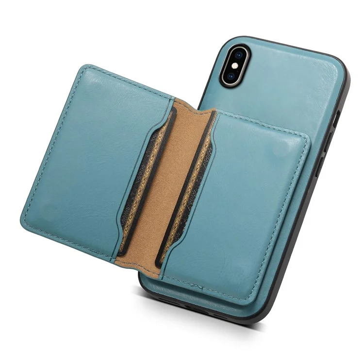 DENIOR For iPhone XS Max 6.5 inch Case Kickstand Cowhide Texture Phone Purse Cover Compatible with MagSafe - Blue