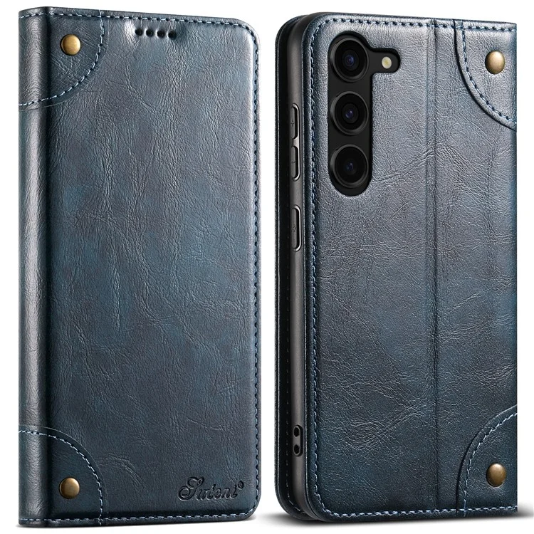 SUTENI Para o Samsung Galaxy S23+ Case Leather+TPU Suporte de Visualização Tampa do Telefone - Azul
