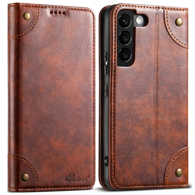 SUTENI per Samsung Galaxy S22+ 5G Custodia Magnetica per Telefono in Pelle+TPU Wallet Cover - Kaki