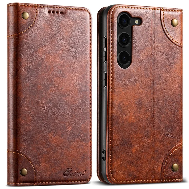 Étui en cuir SUTENI pour Samsung Galaxy S23 Shell Flip Viewing Stand Phone Cover - Kaki