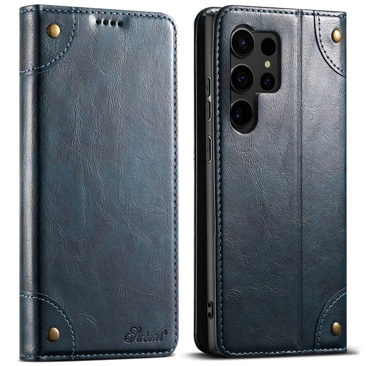 SUTENI For Samsung Galaxy S24 Ultra PU Leather Cover Anti-Drop Card Slots Phone Case - Blue