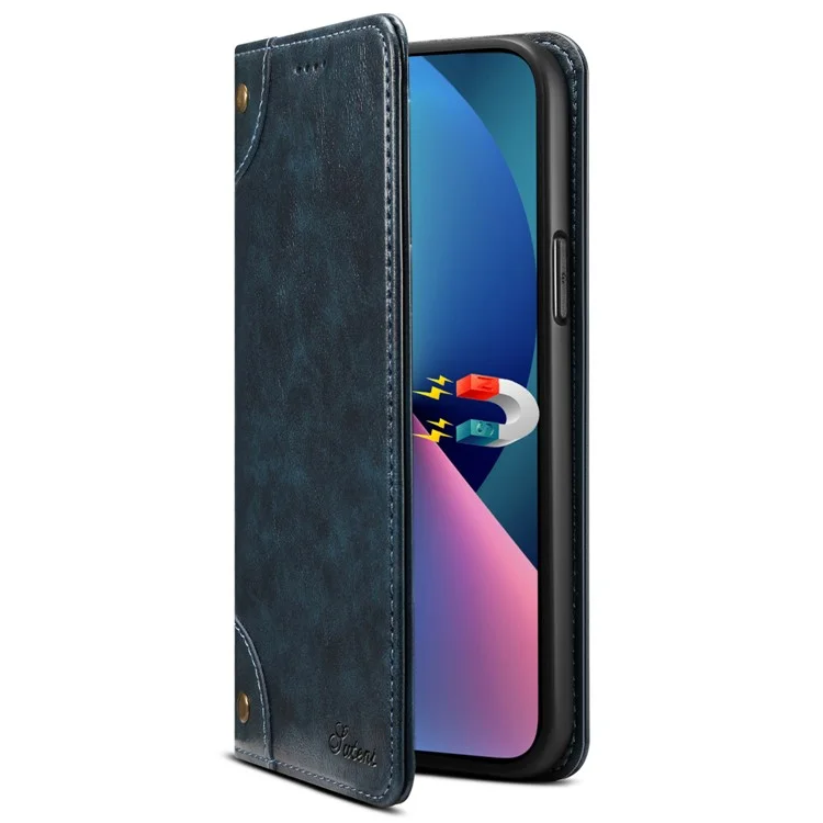 SUTENI For Samsung Galaxy S24 Ultra PU Leather Cover Anti-Drop Card Slots Phone Case - Blue