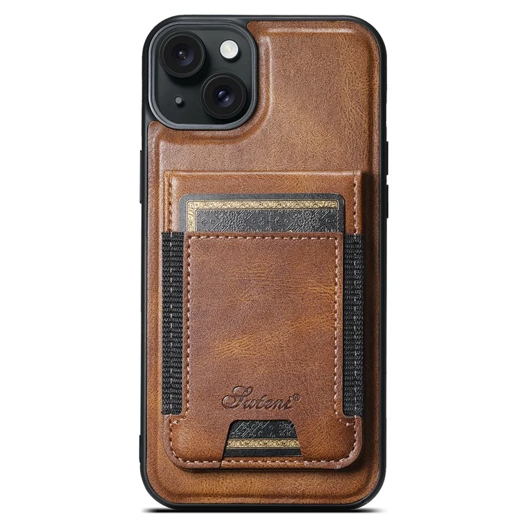 SUTENI H17 For iPhone 15 Case Detachable Card Holder Kickstand Phone Cases Compatible with MagSafe - Brown