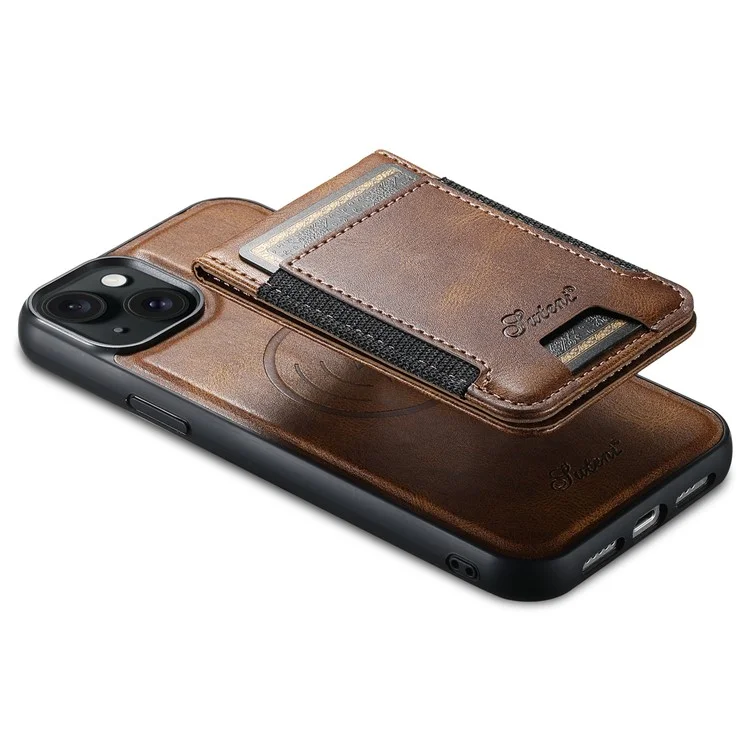SUTENI H17 For iPhone 15 Case Detachable Card Holder Kickstand Phone Cases Compatible with MagSafe - Brown