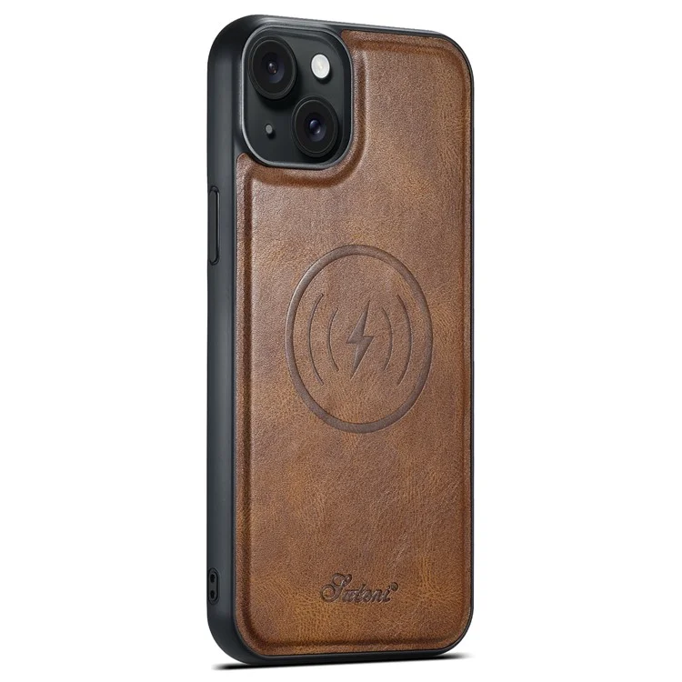 SUTENI H17 For iPhone 15 Case Detachable Card Holder Kickstand Phone Cases Compatible with MagSafe - Brown