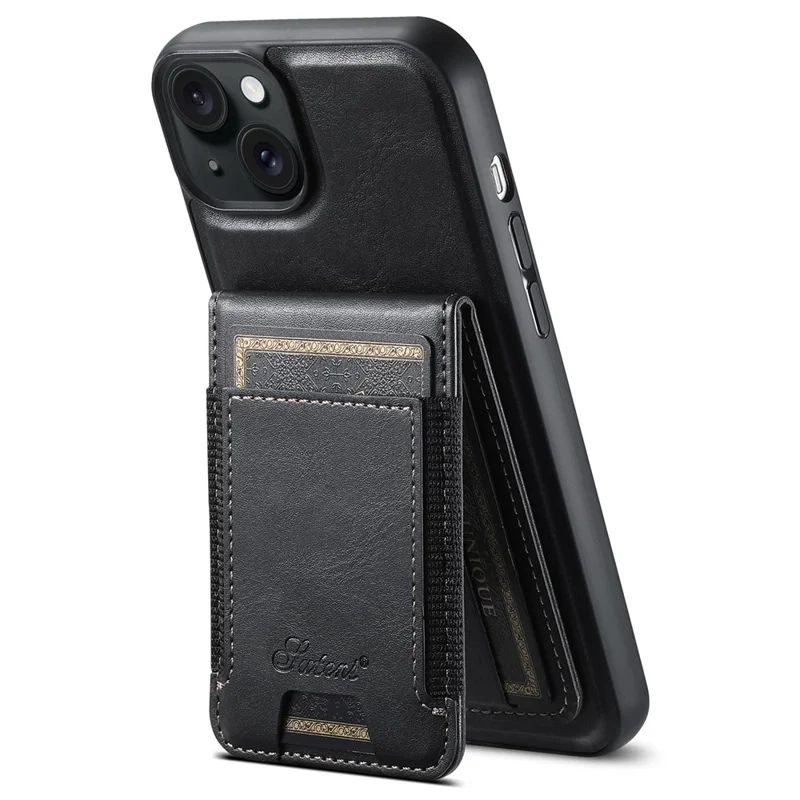 SUTENI H17 For iPhone 15 Plus Case Compatible with MagSafe PU+TPU Kickstand Phone Cover - Black