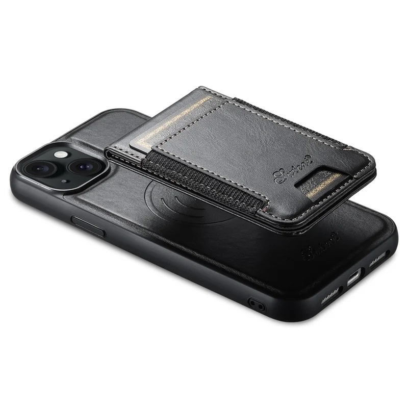 SUTENI H17 For iPhone 15 Plus Case Compatible with MagSafe PU+TPU Kickstand Phone Cover - Black