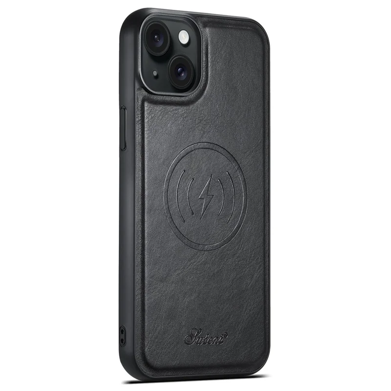 SUTENI H17 For iPhone 15 Plus Case Compatible with MagSafe PU+TPU Kickstand Phone Cover - Black