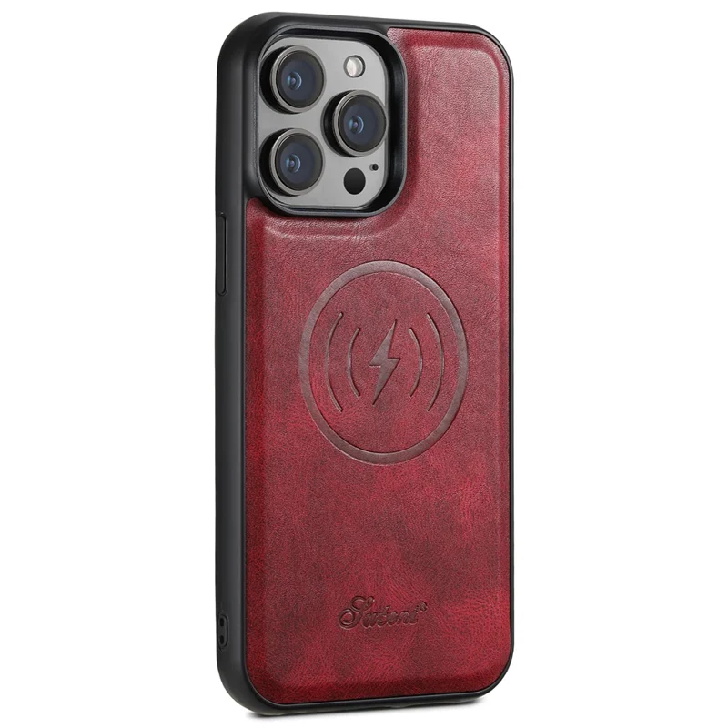 SUTENI H17 For iPhone 14 Pro Case Card Holder Phone Shell Compatible with MagSafe - Red