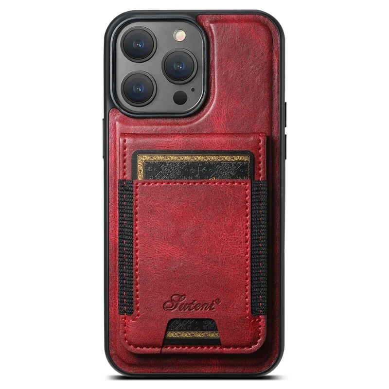 SUTENI H17 For iPhone 14 Pro Case Card Holder Phone Shell Compatible with MagSafe - Red