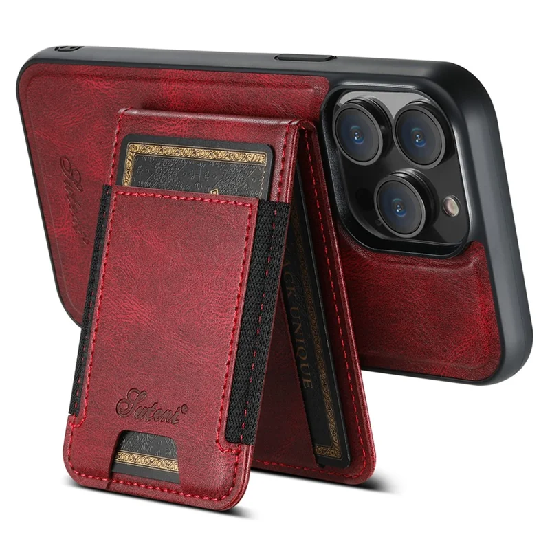 SUTENI H17 For iPhone 14 Pro Case Card Holder Phone Shell Compatible with MagSafe - Red