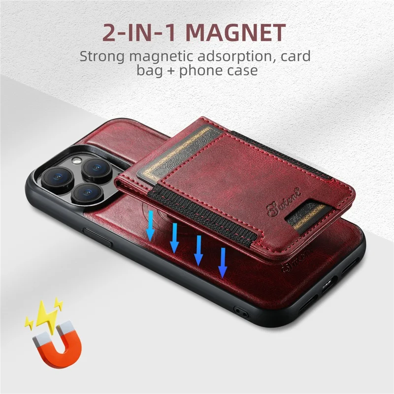 SUTENI H17 For iPhone 14 Pro Case Card Holder Phone Shell Compatible with MagSafe - Red