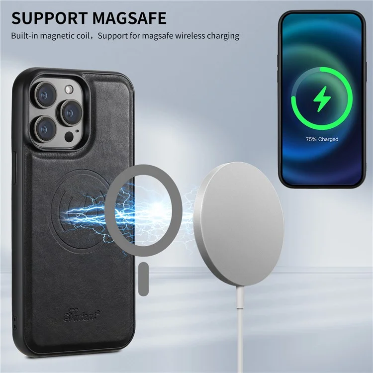 SUTENI H17 Pour Iphone 12 Pro Case Détalable du Support de Carte de Cartes Téléphone Compatible Avec Magsafe - Noir