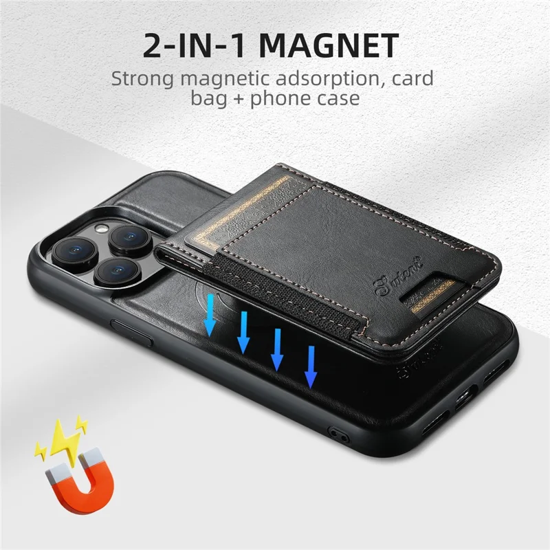 SUTENI H17 For iPhone 12 Pro Max Case Compatible with MagSafe Card Holder Kickstand Phone Cases - Black