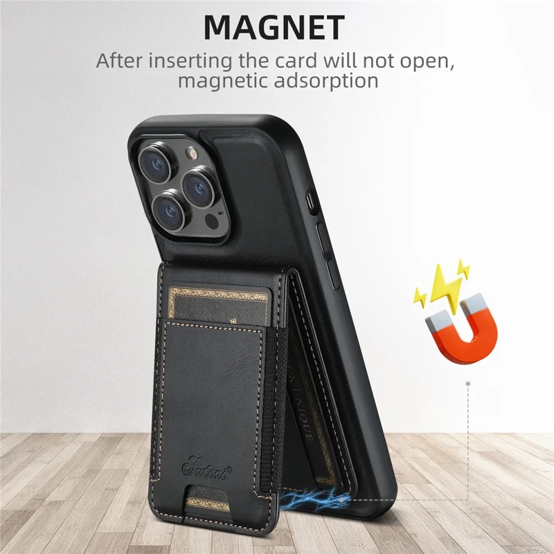 SUTENI H17 For iPhone 12 Pro Max Case Compatible with MagSafe Card Holder Kickstand Phone Cases - Black