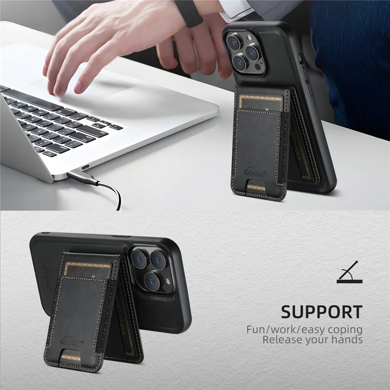 SUTENI H17 For iPhone 12 Pro Max Case Compatible with MagSafe Card Holder Kickstand Phone Cases - Black
