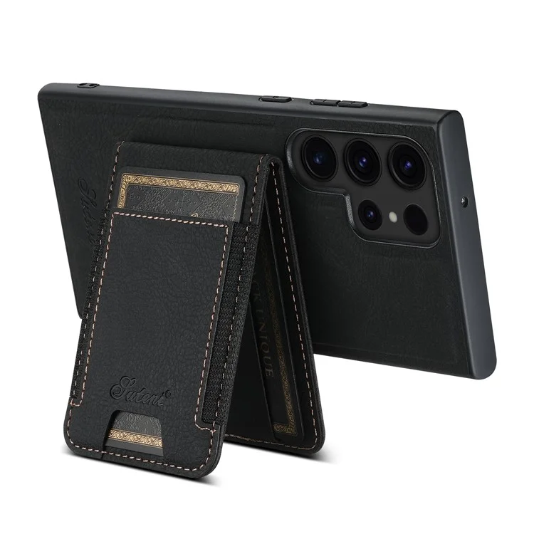 SUTENI H17 Para Samsung Galaxy S23 Ultra Funda de Cuero con Soporte para Tarjetas Compatible con MagSafe - Negro