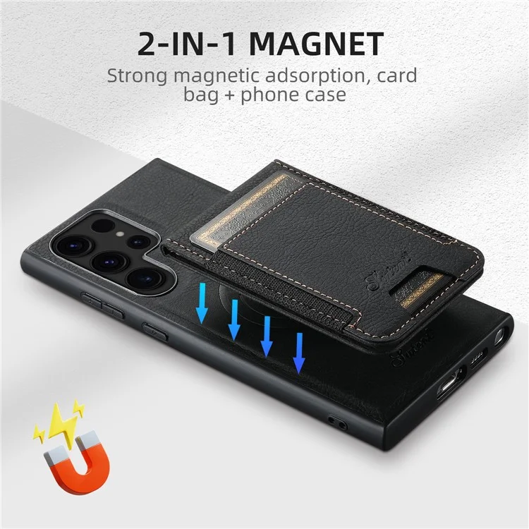 SUTENI H17 Para Samsung Galaxy S23 Ultra Funda de Cuero con Soporte para Tarjetas Compatible con MagSafe - Negro