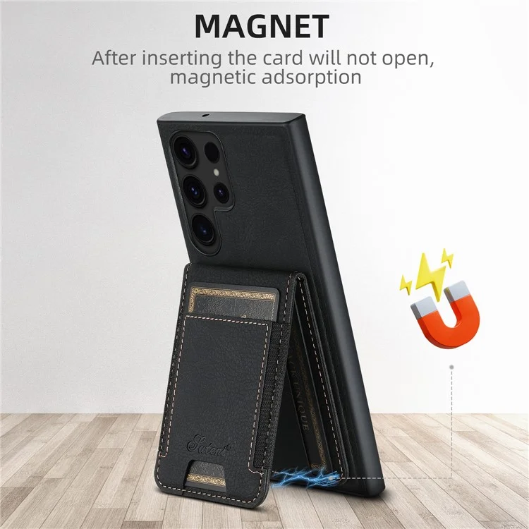SUTENI H17 Para Samsung Galaxy S23 Ultra Funda de Cuero con Soporte para Tarjetas Compatible con MagSafe - Negro