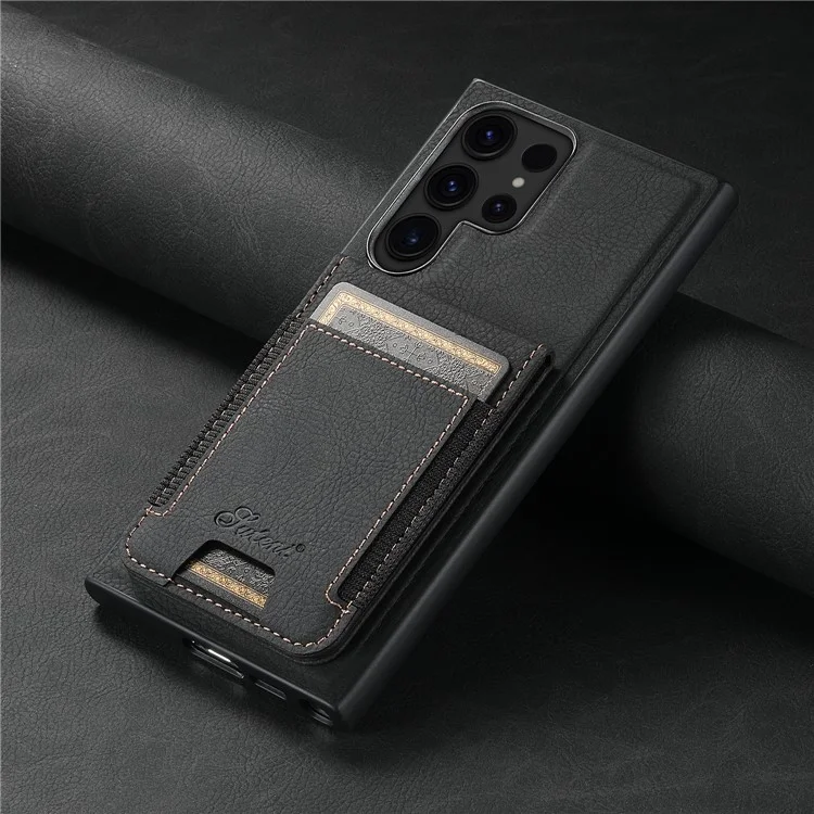 SUTENI H17 Para Samsung Galaxy S23 Ultra Funda de Cuero con Soporte para Tarjetas Compatible con MagSafe - Negro