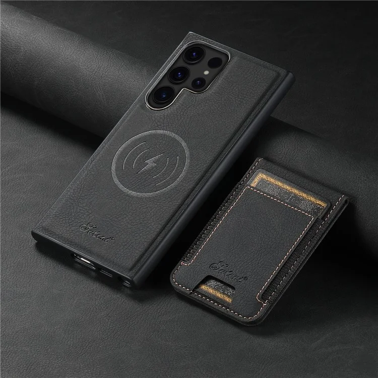 SUTENI H17 Para Samsung Galaxy S23 Ultra Funda de Cuero con Soporte para Tarjetas Compatible con MagSafe - Negro