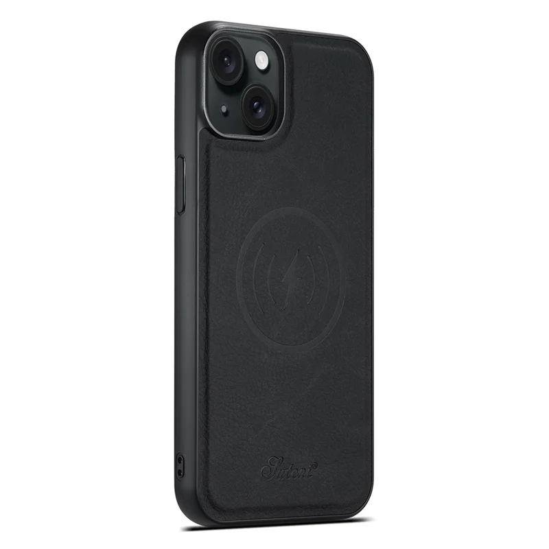 SUTENI H17 Magnetic Case for iPhone 15 Plus Shell Anti-fall Leather Card Holder Phone Cover - Black