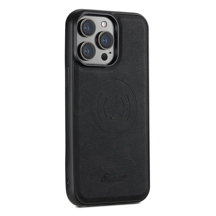 SUTENI H17 Para iPhone 13 Pro Max Capa Com Slots para Cartão Suporte Couro+TPU Capa de Telefone - Preto