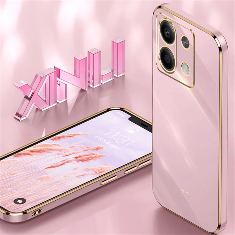 XINLI Para Xiaomi Redmi Note 13 Pro 4G / Poco M6 Pro 4G Capa de Telefone TPU Borda Banhada a Eletroplatina - Vermelho