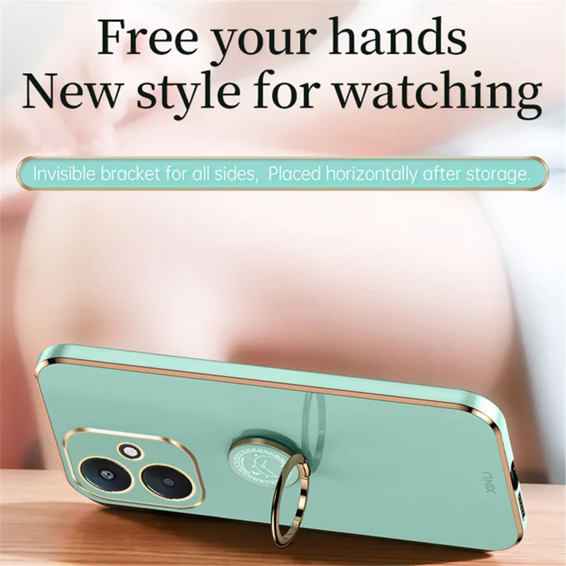 XINLI For Xiaomi Redmi 13C 5G / 13R 5G / Poco M6 5G Case Electroplating Kickstand Soft TPU Phone Cover - Black