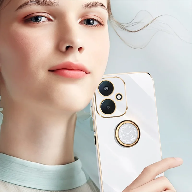 XINLI For Xiaomi Redmi 13C 5G / 13R 5G / Poco M6 5G Case Electroplating Kickstand Soft TPU Phone Cover - Black