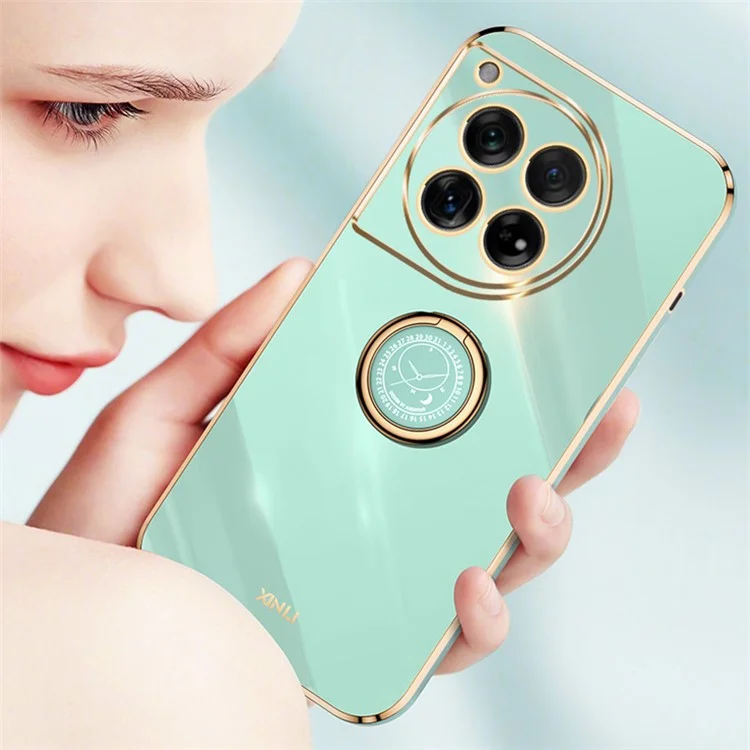 XINLI Per OnePlus 12 5G Case Electroplaing TPU Cover con Anello Supporto - Ciano