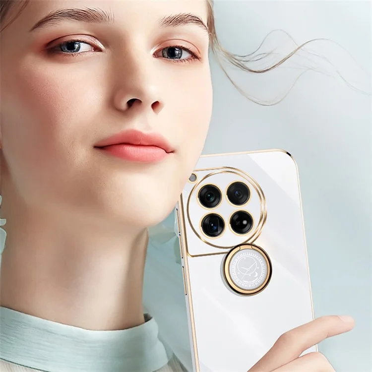 XINLI Per OnePlus 12 5G Case Electroplaing TPU Cover con Anello Supporto - Ciano