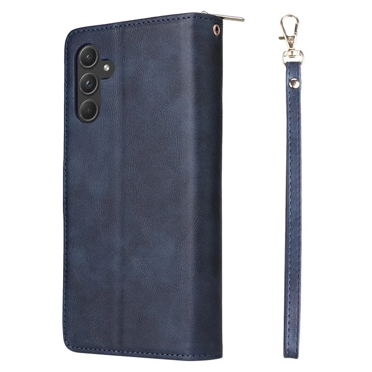 Funda para Samsung Galaxy A55 5G con ranuras para tarjetas y cierre de cremallera de cuero - Azul