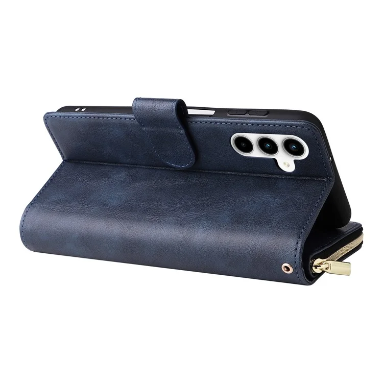 Funda para Samsung Galaxy A35 5G Zipper Pocket Leather Phone Cover con 9 ranuras para tarjetas - Azul