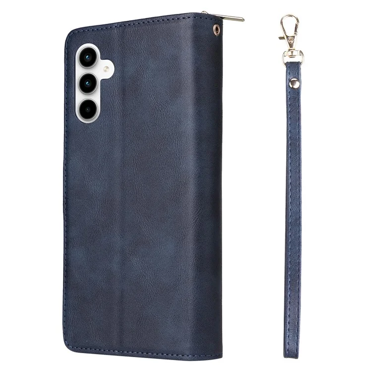 Funda para Samsung Galaxy A35 5G Zipper Pocket Leather Phone Cover con 9 ranuras para tarjetas - Azul
