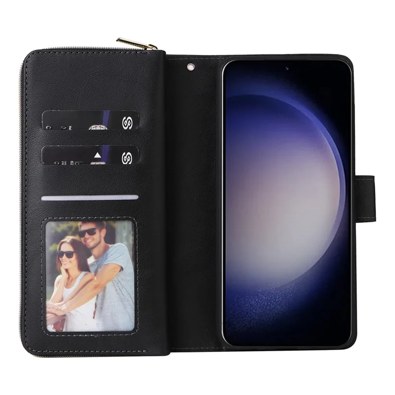 Para Samsung Galaxy S24 Wallet Phone Case Shockproof Zipper Leather Flip Cover - Preto