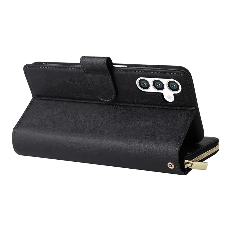 Para Samsung Galaxy S24 Wallet Phone Case Shockproof Zipper Leather Flip Cover - Preto