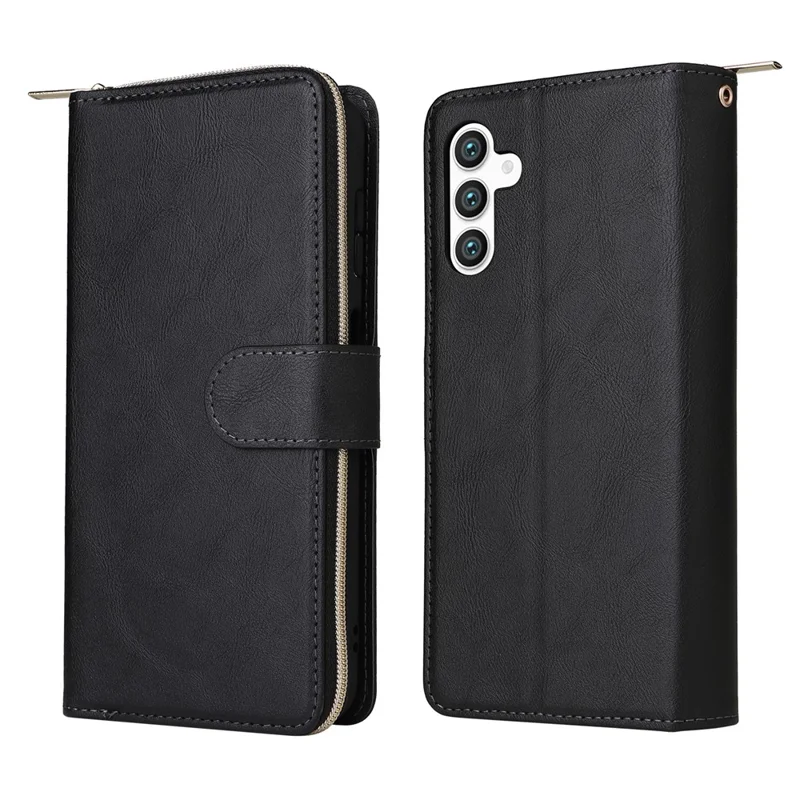 Para Samsung Galaxy S24 Wallet Phone Case Shockproof Zipper Leather Flip Cover - Preto