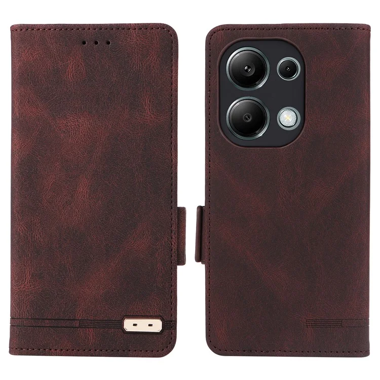 Para Xiaomi Redmi Note 13 Pro 4G / Poco M6 Pro 4G Capa de Carteira de Couro PU - Café