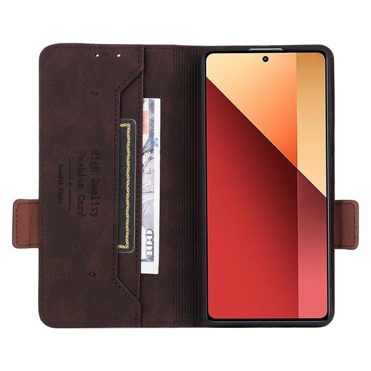 Para Xiaomi Redmi Note 13 Pro 4G / Poco M6 Pro 4G Capa de Carteira de Couro PU - Café