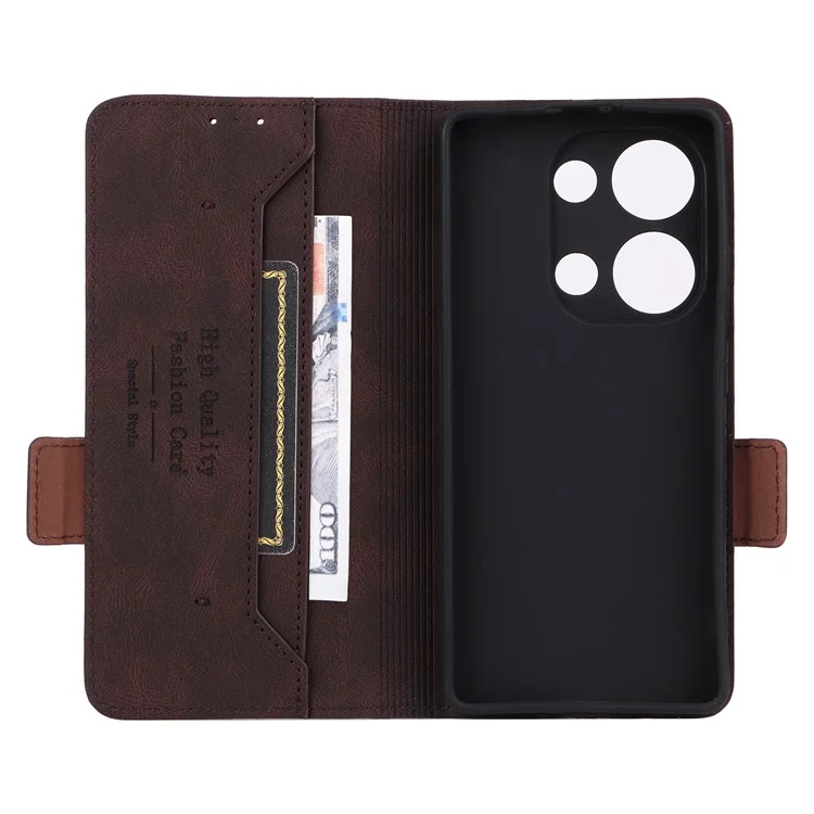Para Xiaomi Redmi Note 13 Pro 4G / Poco M6 Pro 4G Capa de Carteira de Couro PU - Café