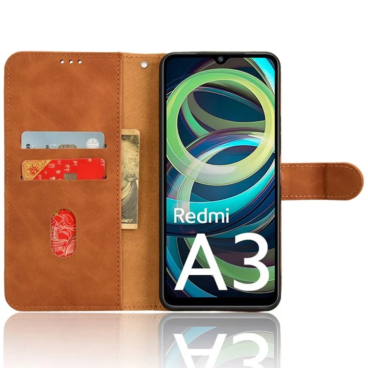 Für Xiaomi Redmi A3 4G / Poco C61 4G Hülle PU-Leder Hautgefühl Wallet Phone Cover - Braun