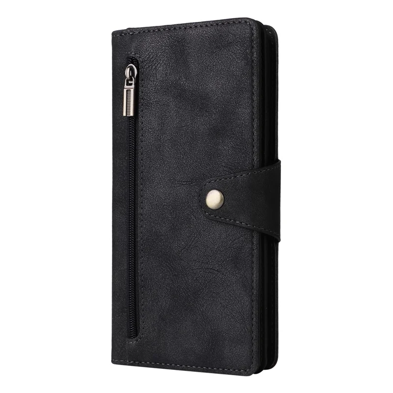 For Xiaomi Redmi Note 13 5G Leather Case Rivet Decor 9 Card Holder Slots Zipper Pocket Cover - Black