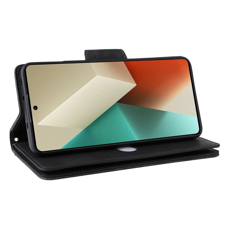 For Xiaomi Redmi Note 13 5G Leather Case Rivet Decor 9 Card Holder Slots Zipper Pocket Cover - Black