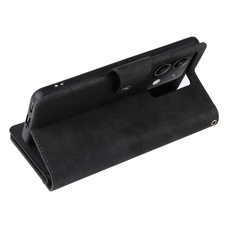 For Xiaomi Redmi Note 13 5G Leather Case Rivet Decor 9 Card Holder Slots Zipper Pocket Cover - Black