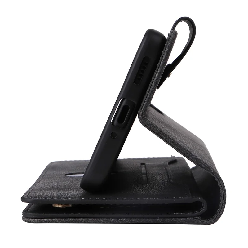 For Xiaomi Redmi Note 13 5G Leather Case Rivet Decor 9 Card Holder Slots Zipper Pocket Cover - Black